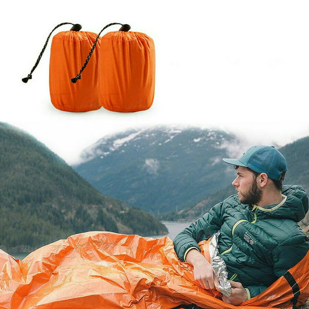 2Pcs Thermal Emergency Sleeping Bag Outdoor Camping Gear For Hiking Survival 